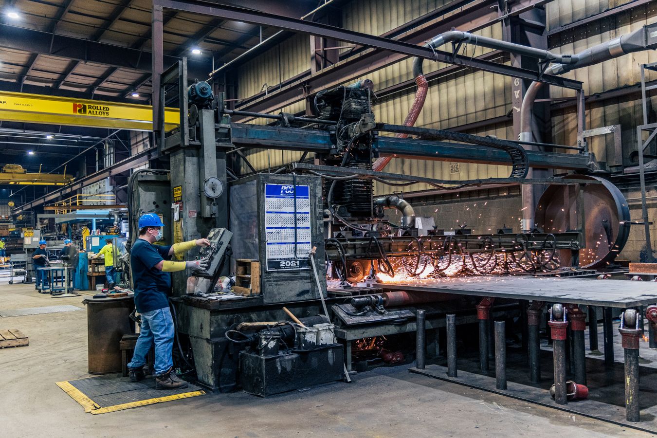 Industrial machinery operating on a factory floor